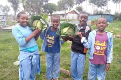 Die Kinder freuen sich über die reiche Ernte.